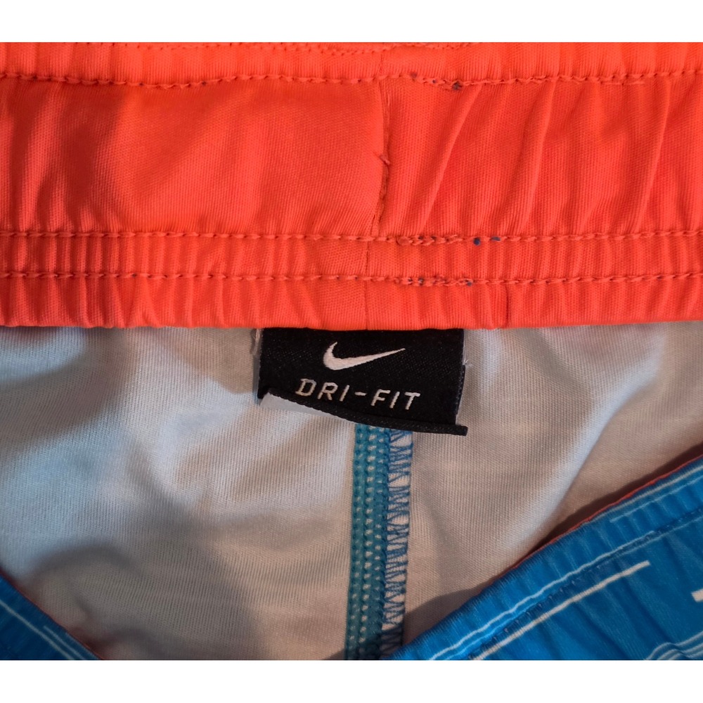 Nike Mens Dri-FIT Basketball Shorts Blue Orange Streak Pattern Athletic Size XL‎